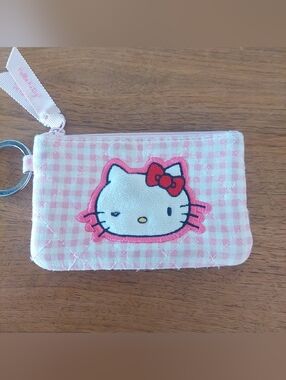Vera Bradley Hello Kitty Pink Gingham Quilted Key Pouch with Bow Accent